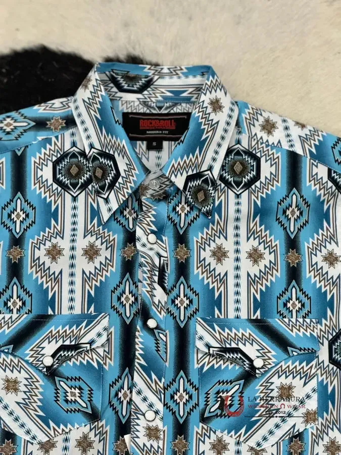 ROCK&ROLL TURQUOISE BLUE 2PKT AZTEC SNAP LONG SLEEVE SHIRT