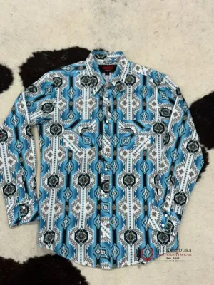 ROCK&ROLL TURQUOISE BLUE 2PKT AZTEC SNAP LONG SLEEVE SHIRT