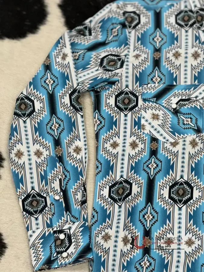 ROCK&ROLL TURQUOISE BLUE 2PKT AZTEC SNAP LONG SLEEVE SHIRT