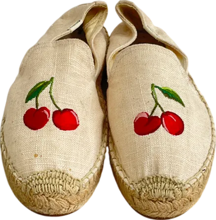 soludos Beige Woven Platform Slip-on With Cherry Print  UK 8 EU 41 👠