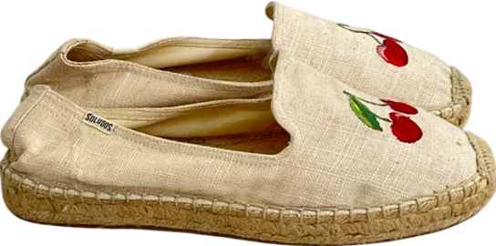 soludos Beige Woven Platform Slip-on With Cherry Print  UK 8 EU 41 👠