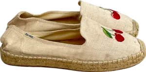 soludos Beige Woven Platform Slip-on With Cherry Print  UK 8 EU 41 👠