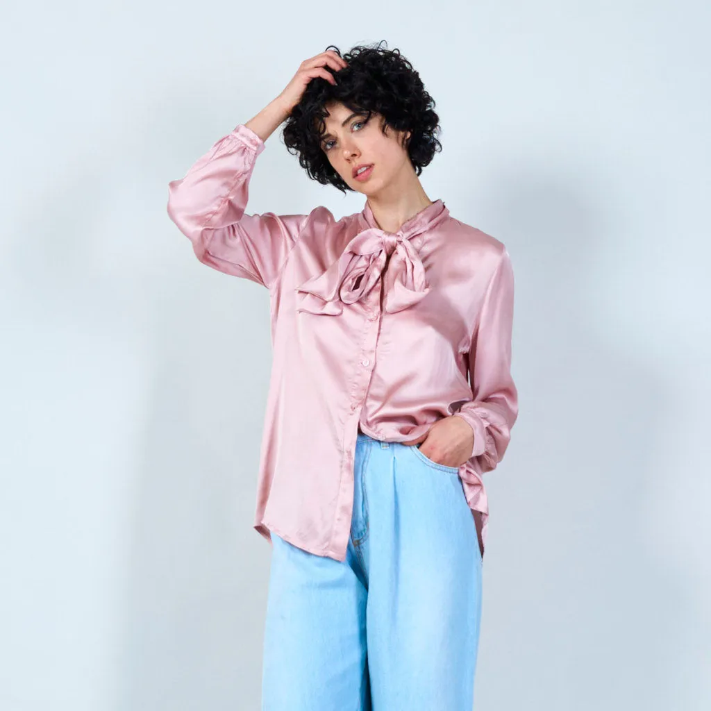 Sophisticated satin blouse with necktie wholesale