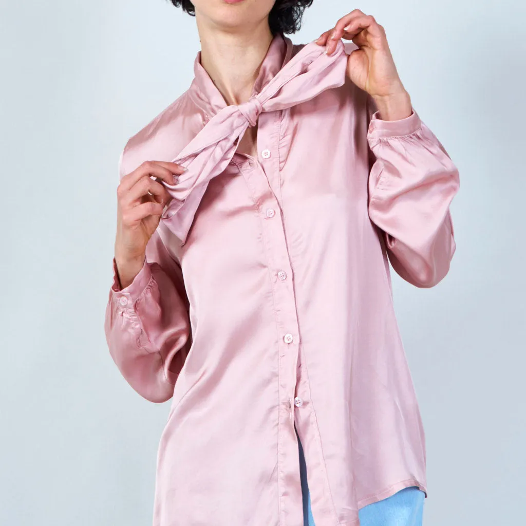 Sophisticated satin blouse with necktie wholesale