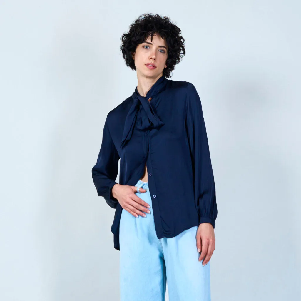 Sophisticated satin blouse with necktie wholesale
