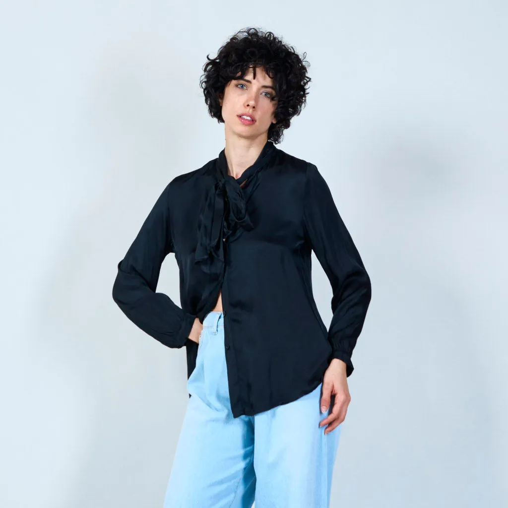 Sophisticated satin blouse with necktie wholesale