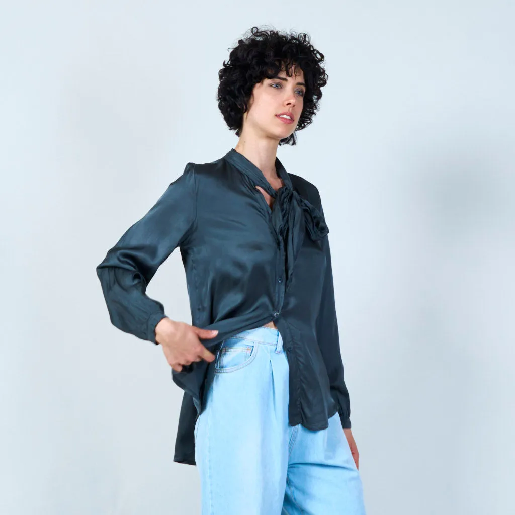 Sophisticated satin blouse with necktie wholesale