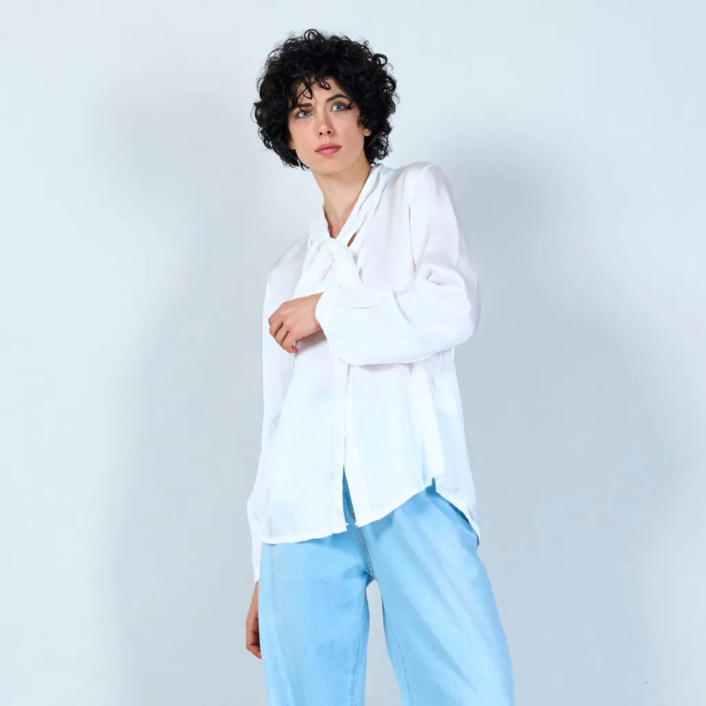 Sophisticated satin blouse with necktie wholesale