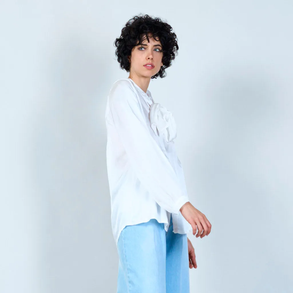 Sophisticated satin blouse with necktie wholesale