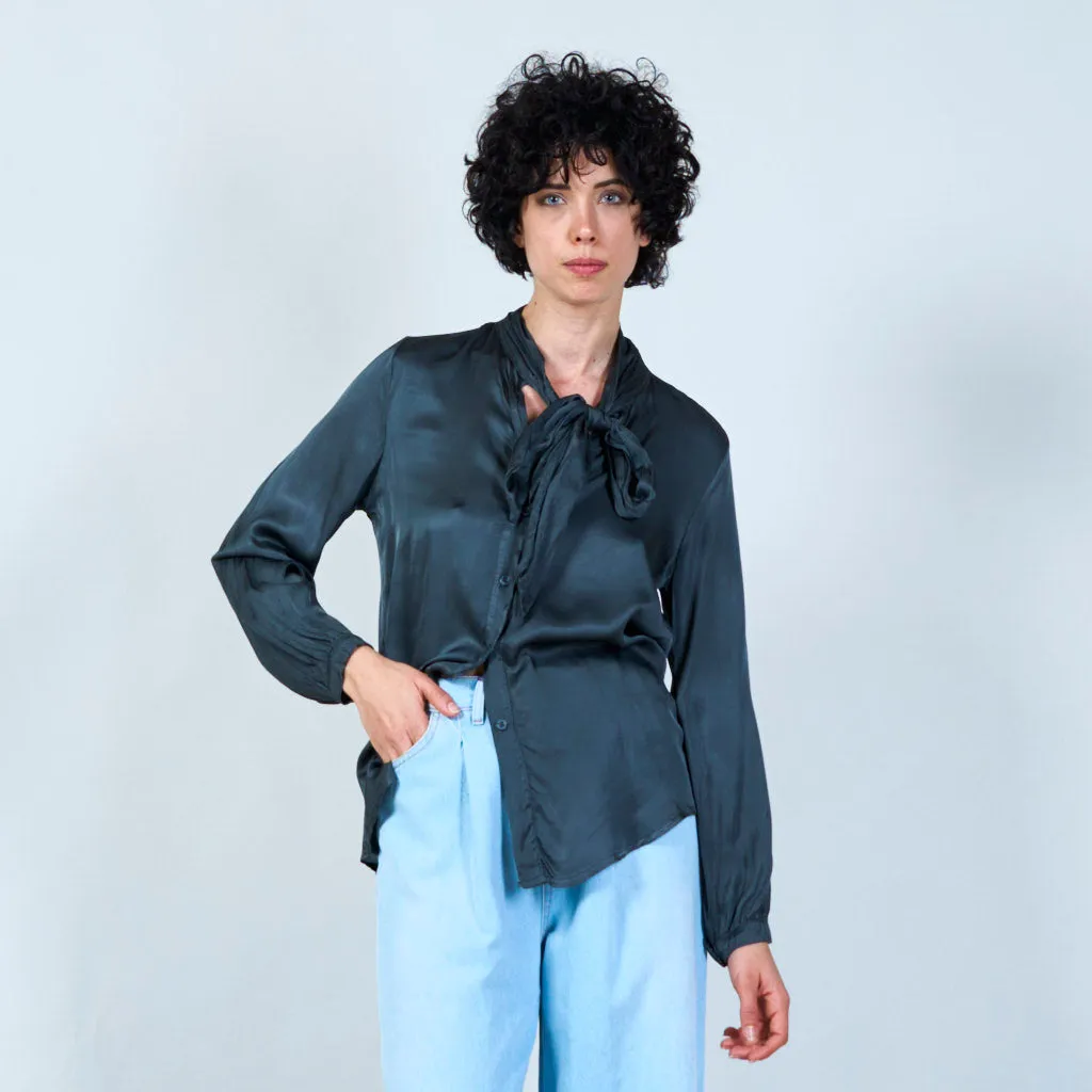 Sophisticated satin blouse with necktie wholesale