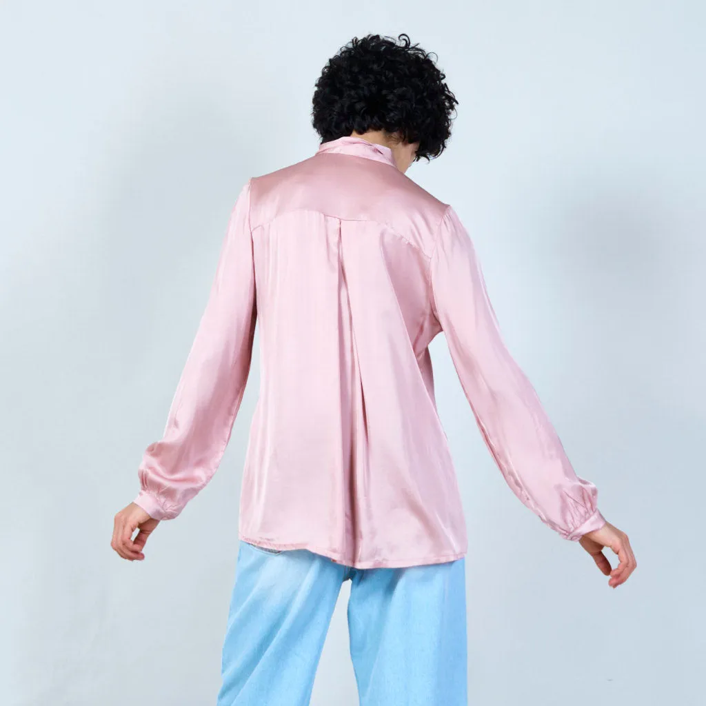 Sophisticated satin blouse with necktie wholesale