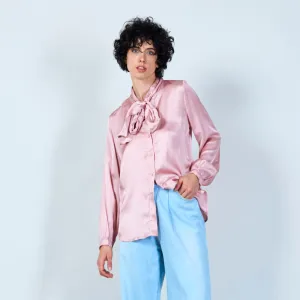 Sophisticated satin blouse with necktie wholesale