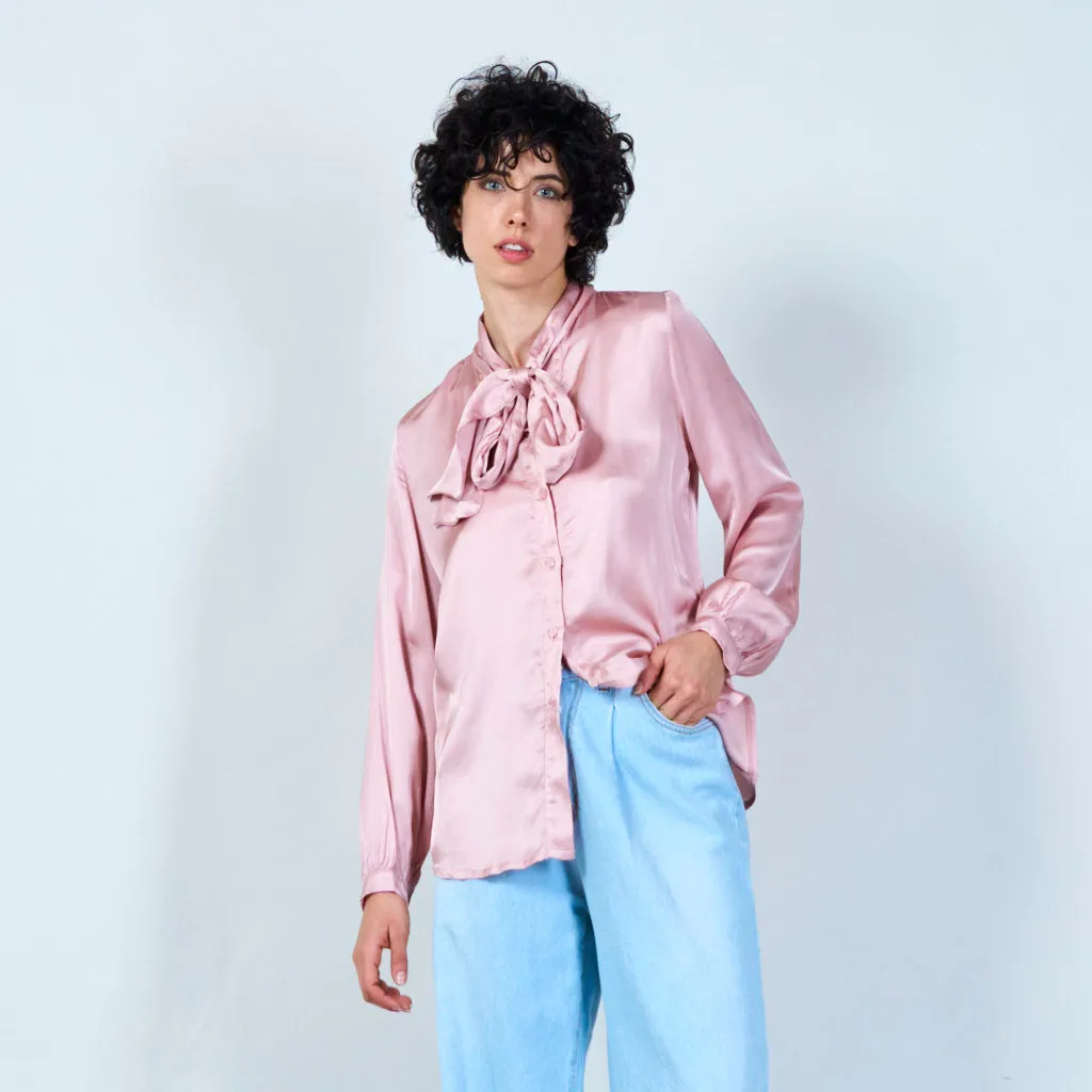 Sophisticated satin blouse with necktie wholesale