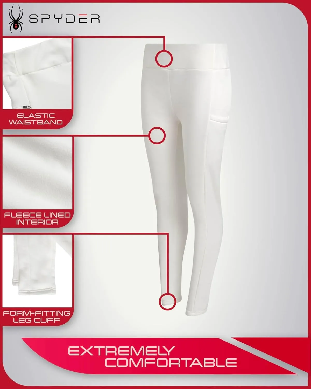 Spyder Womens Active Leggings - Soft Fleece Bonded Tights with Zip Stash Pocket High-Waisted Leggings for Women (Sizes:S-XL)