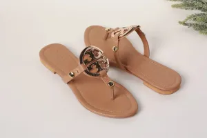 TB MILLER LOGO SANDALS - BEIGE