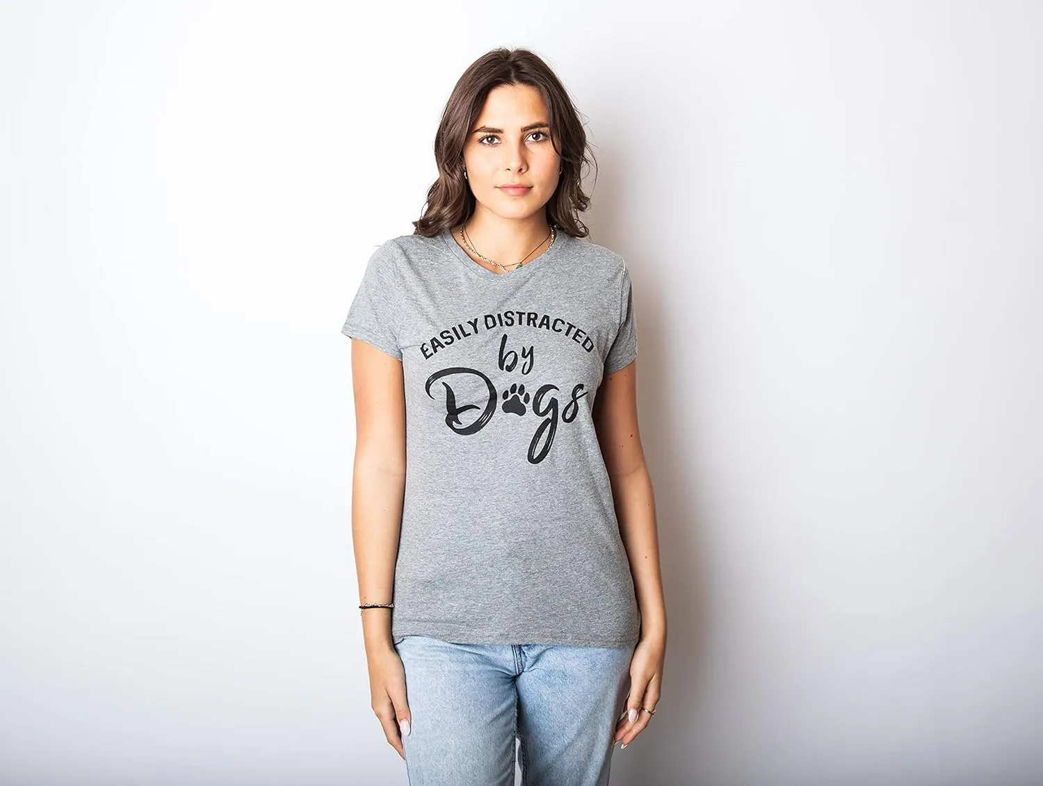 Womens Easily Distracted by Dogs T Shirt Funny Graphic Dog Mom Lover
