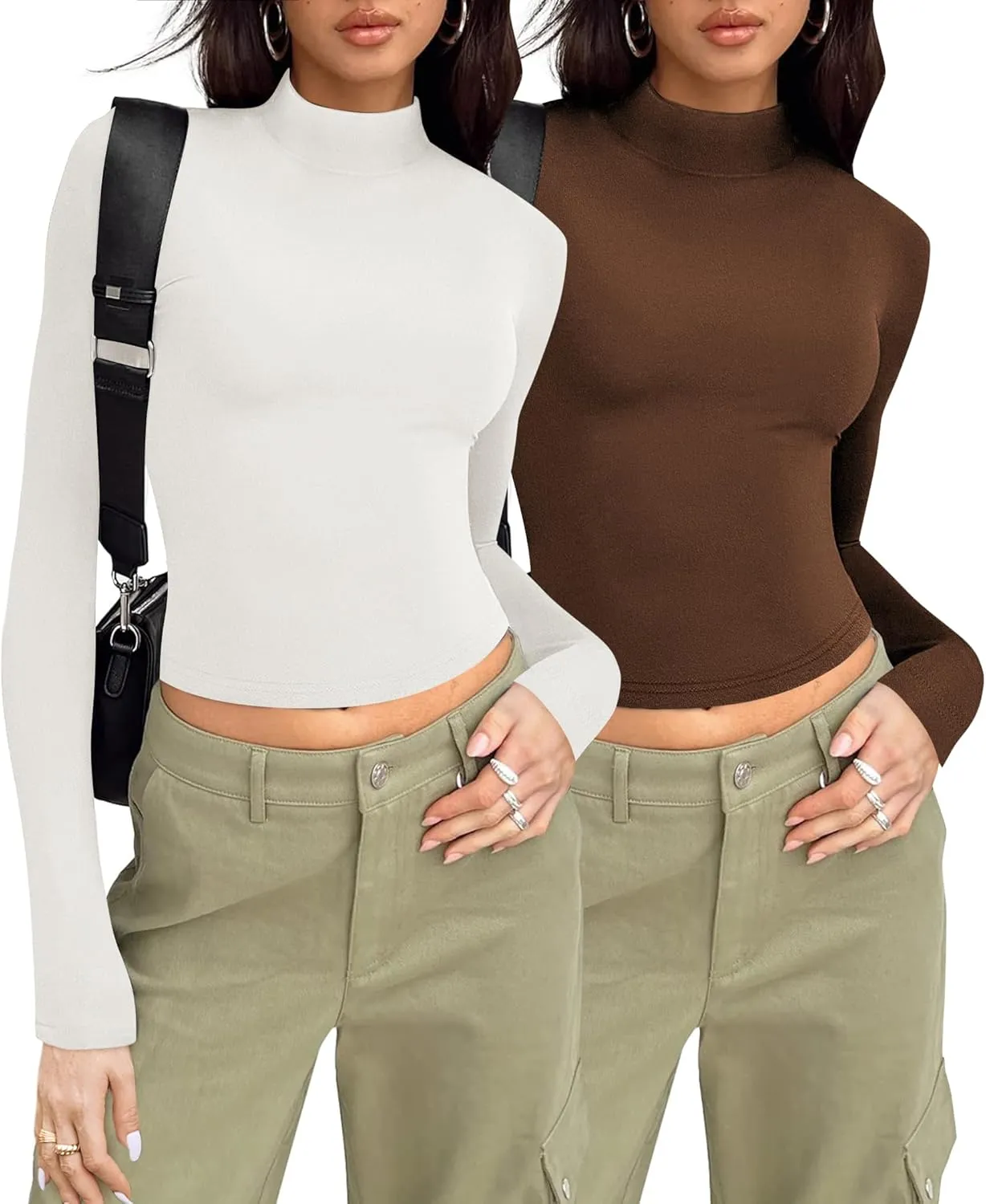 Zeagoo Womens Long Sleeve Shirts Mock Neck Turtleneck Slim Fitted Basic Crop Tops 2024 Fashion Casual T-Shirts